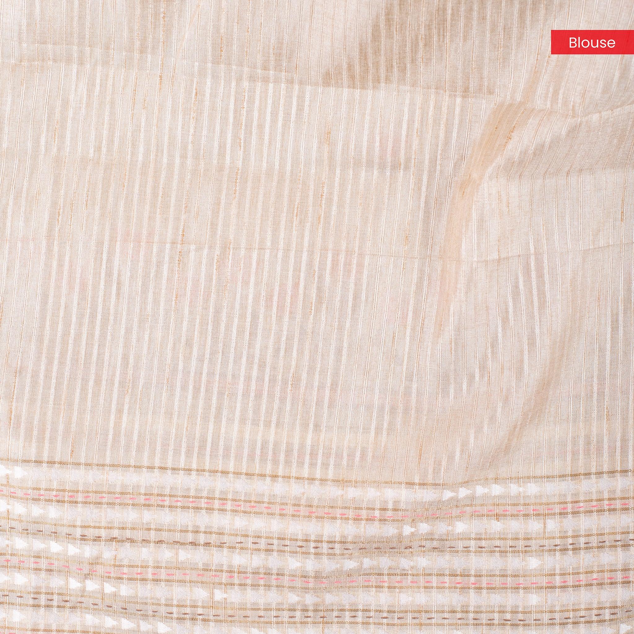 Semi Tussar Silk Saree – Floral Motifs with Kantha Work Border - Kleem Boutique
