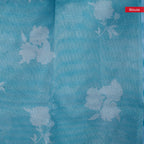 Organza Saree with Digital Print & Flamingo Embroidered Border - Sky Blue - Kleem Boutique