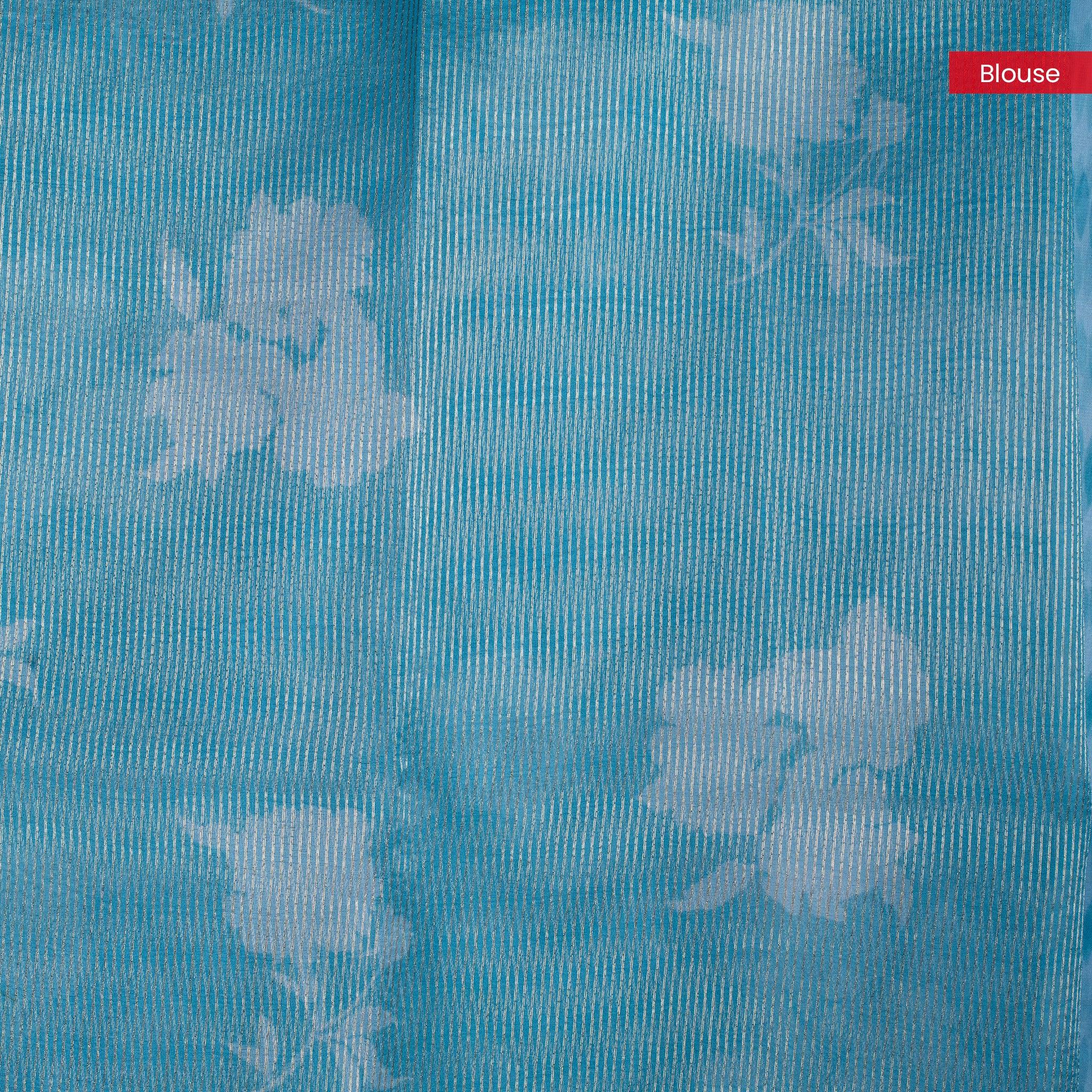 Organza Saree with Digital Print & Flamingo Embroidered Border - Sky Blue - Kleem Boutique