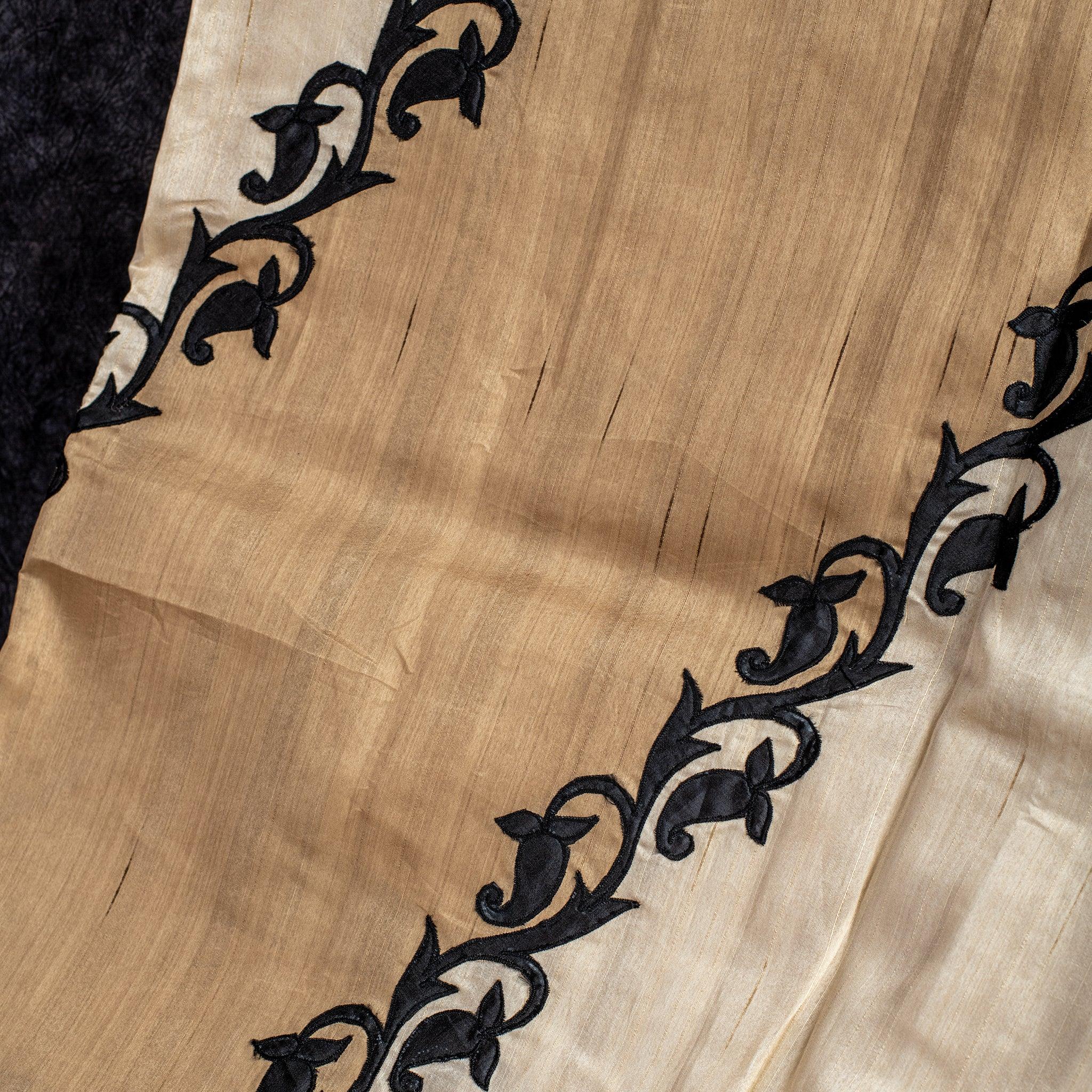 Semi Tussar Silk Saree with Applique Work – Off-White & Black - Kleem Boutique