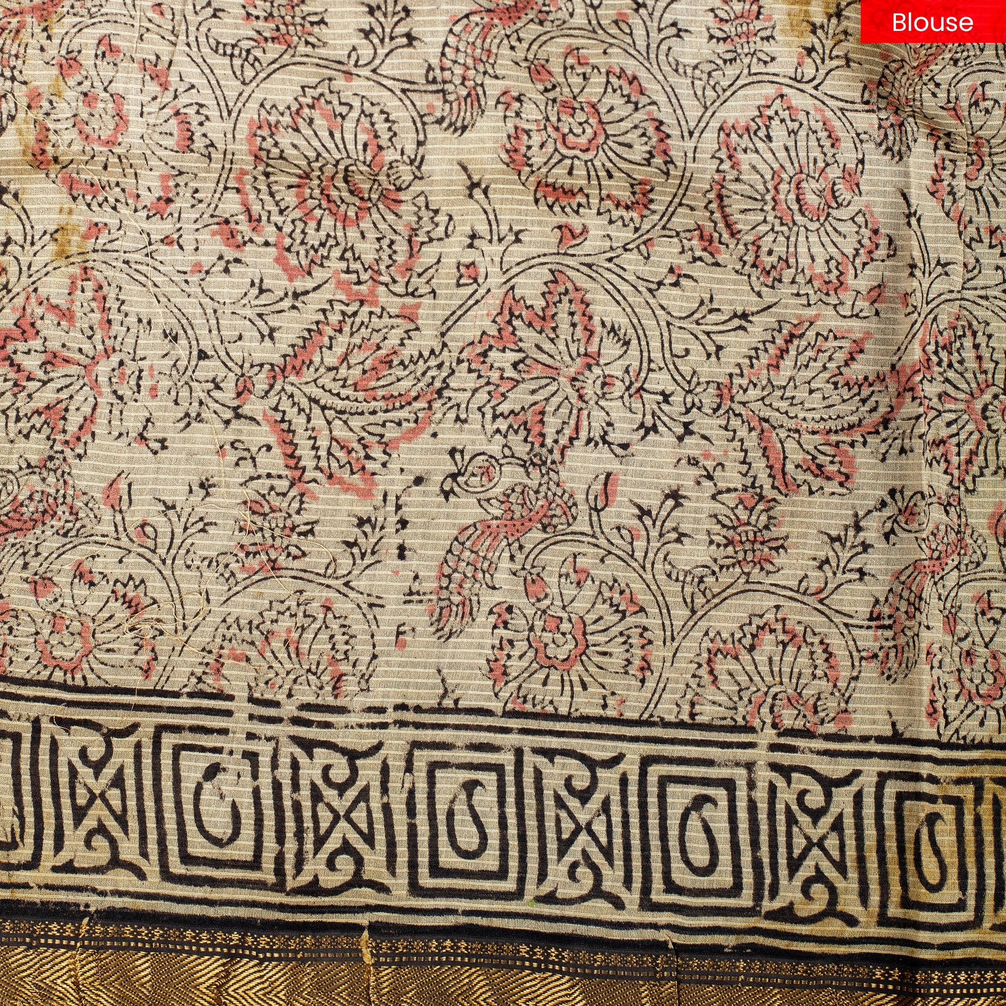 Pure Handloom Maheshwari Cotton Saree with Floral Digital Print - Light Greenish Yellow - Kleem Boutique