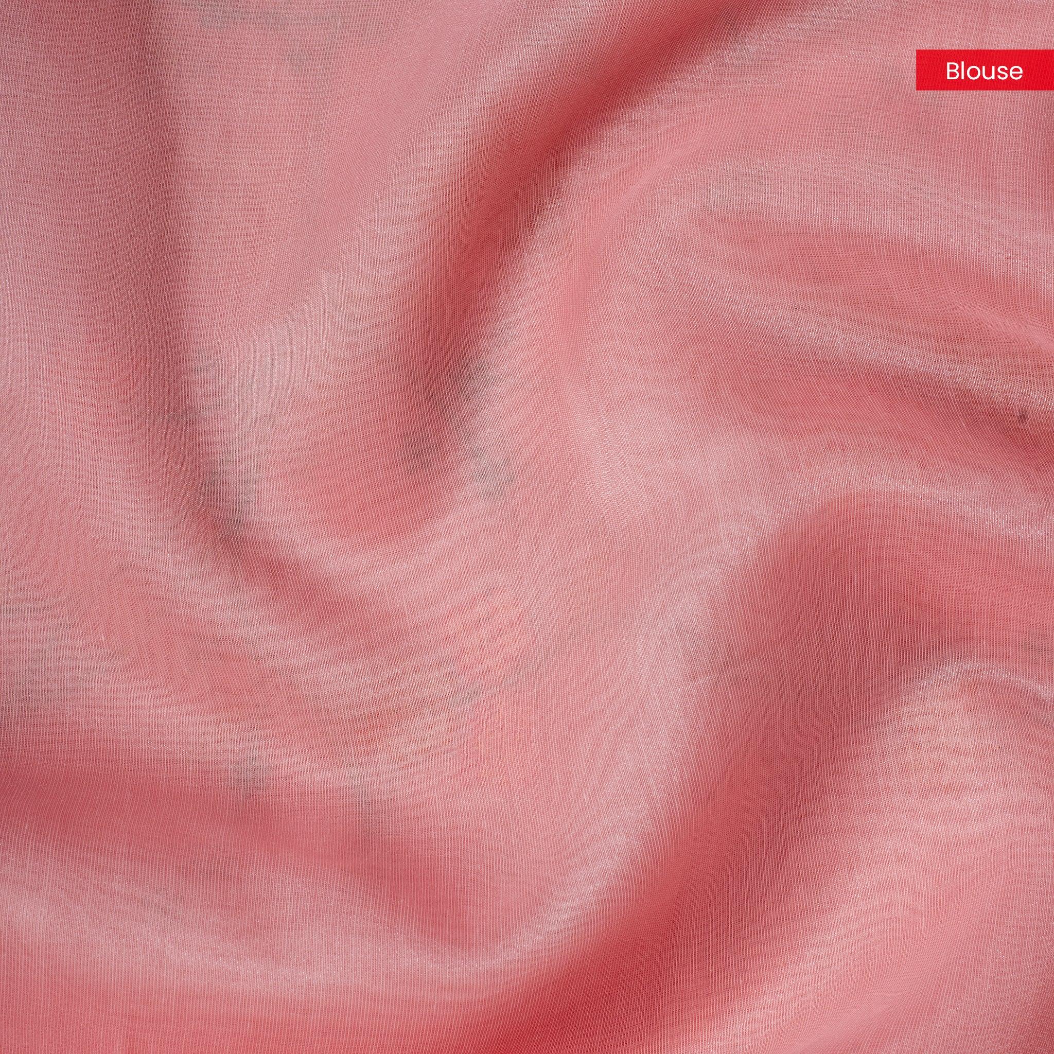 Soft Tissue Organza Saree with Cross - Stitch Embroidery – Peach Pink - Kleem Boutique