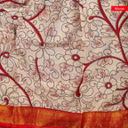 Pure Handloom Nizam Border Silk Saree with Kalamkari Print - Pale yellow with Off White - Kleem Boutique