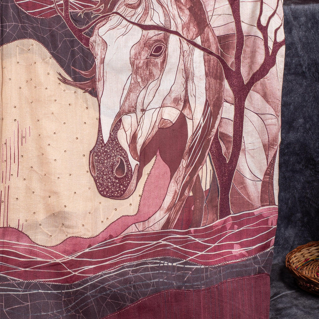 Handloom Soft Tussar Silk Saree – Digital Print with Antique Zari - Kleem Boutique