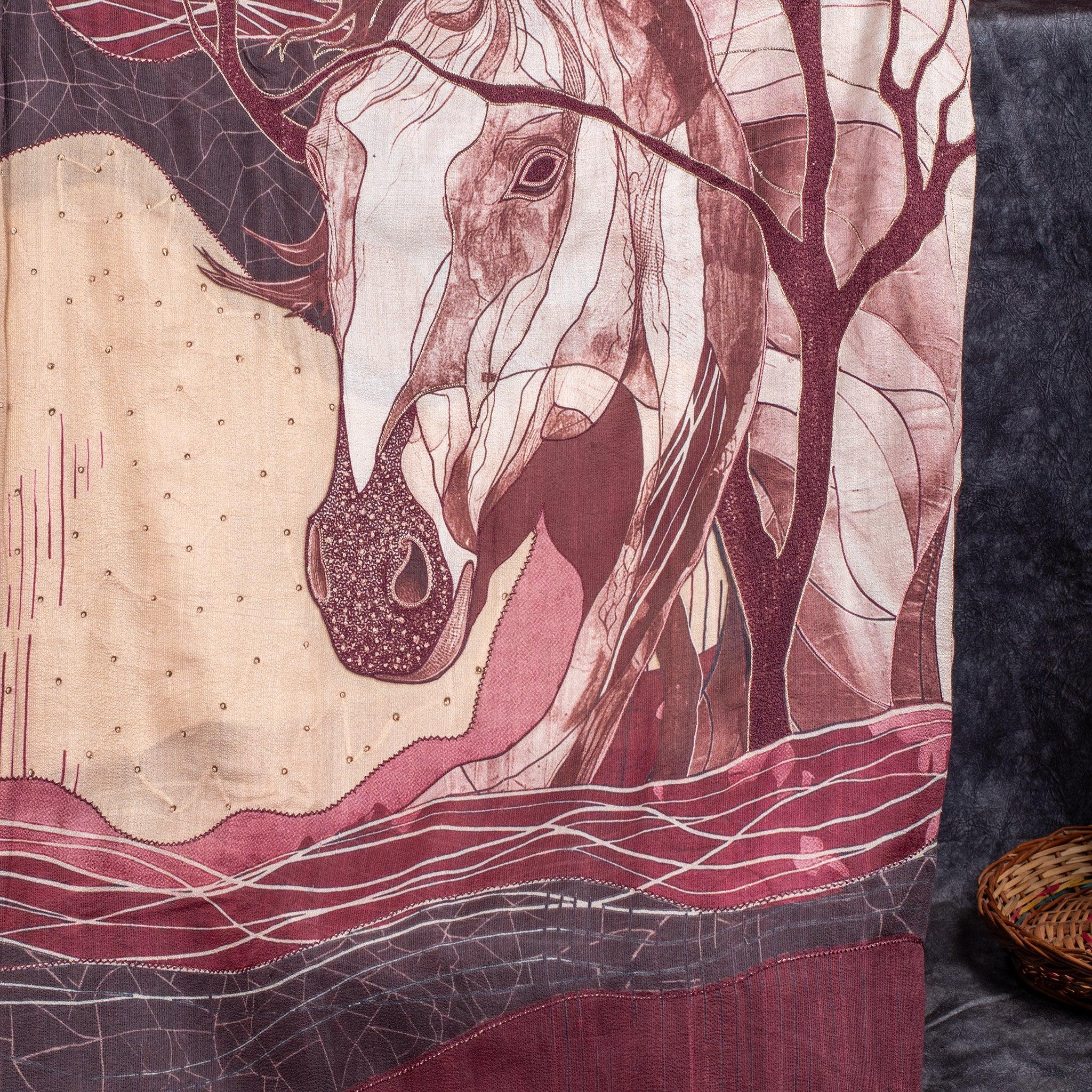 Handloom Soft Tussar Silk Saree – Digital Print with Antique Zari - Kleem Boutique