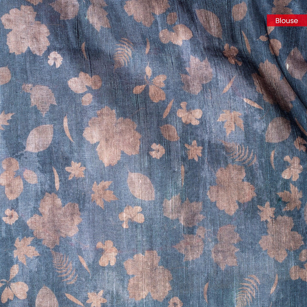 Semi Tussar Silk Saree – Eco Digital Floral & Leaf Print - Kleem Boutique