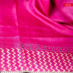 Pure Handloom Tussar Silk Pink Saree with Digital Print, Mirror Work & Cutwork Pallu - Kleem Boutique