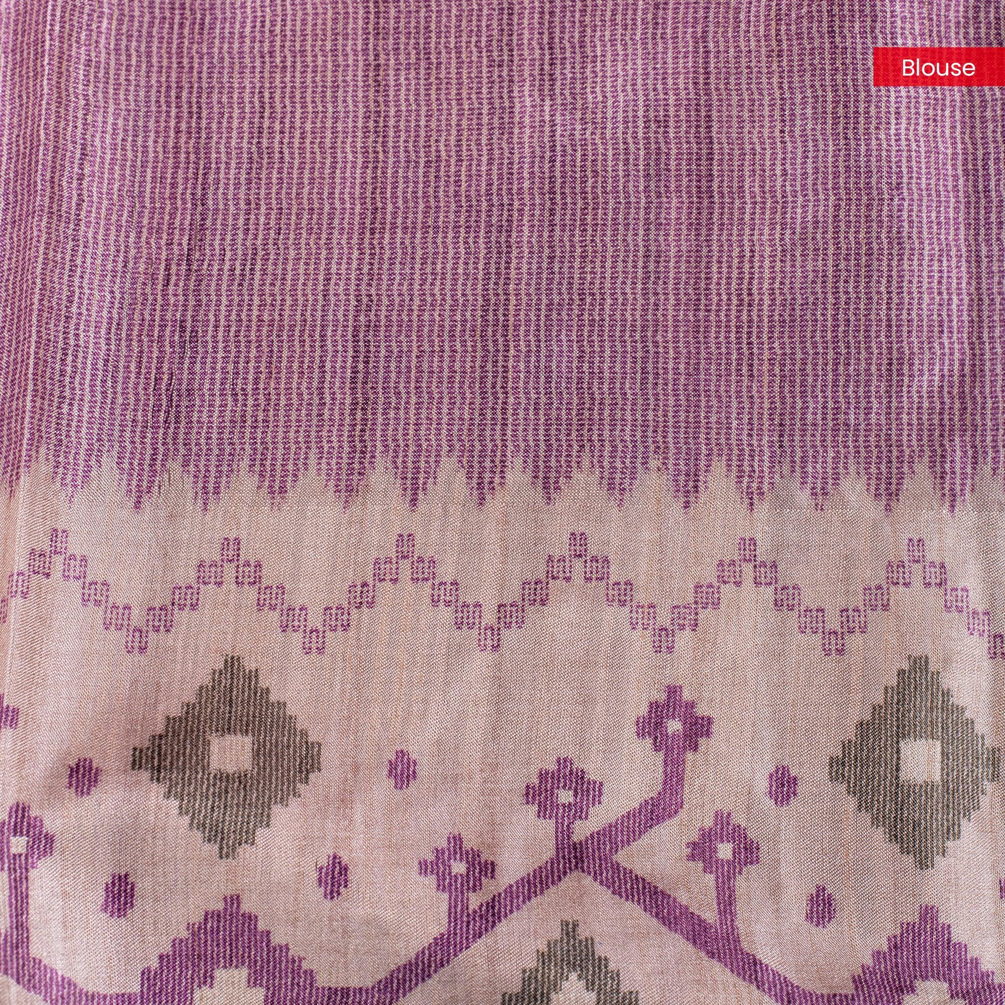 Semi Tussar Silk Saree – Zari Checks with Jamdani Print Border - Kleem Boutique