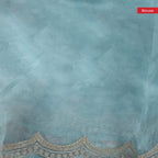 Tissue Kora Saree with Floral Embroidery Work - Sea Green - Kleem Boutique