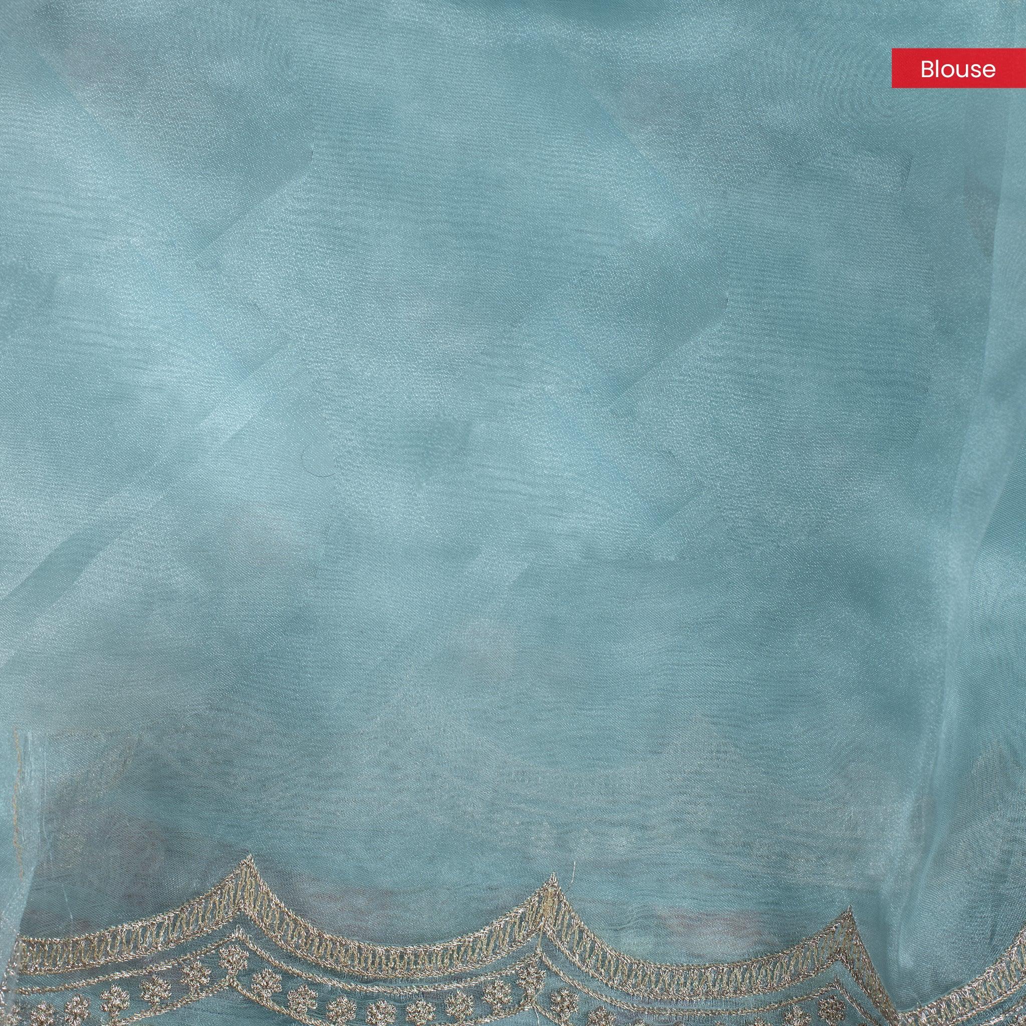 Tissue Kora Saree with Floral Embroidery Work - Sea Green - Kleem Boutique