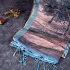 Soft Semi Tussar Silk Saree – Bird & Floral Digital Print - Kleem Boutique