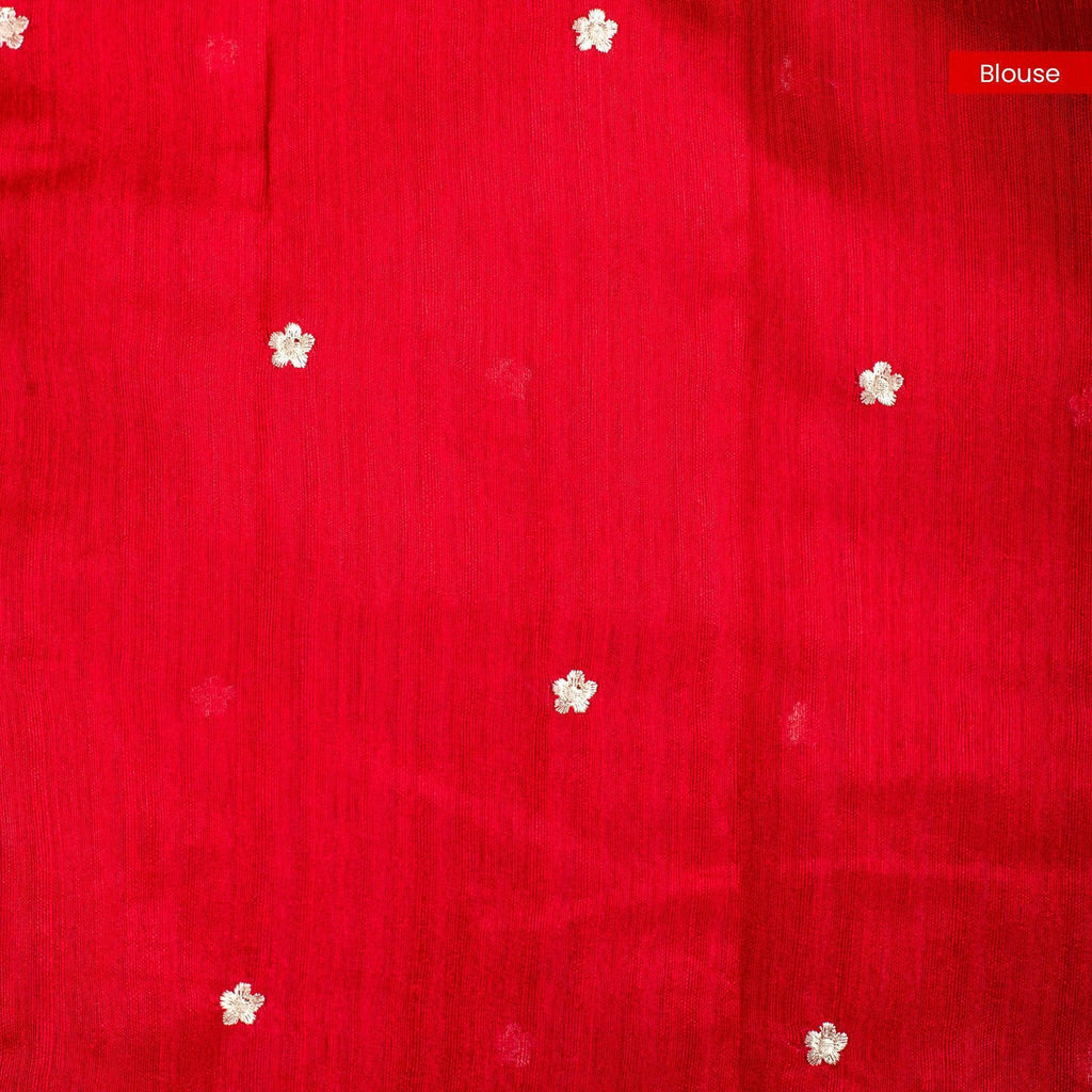 Handloom Cotton Silk Saree with Embroidery Work - Red - Kleem Boutique