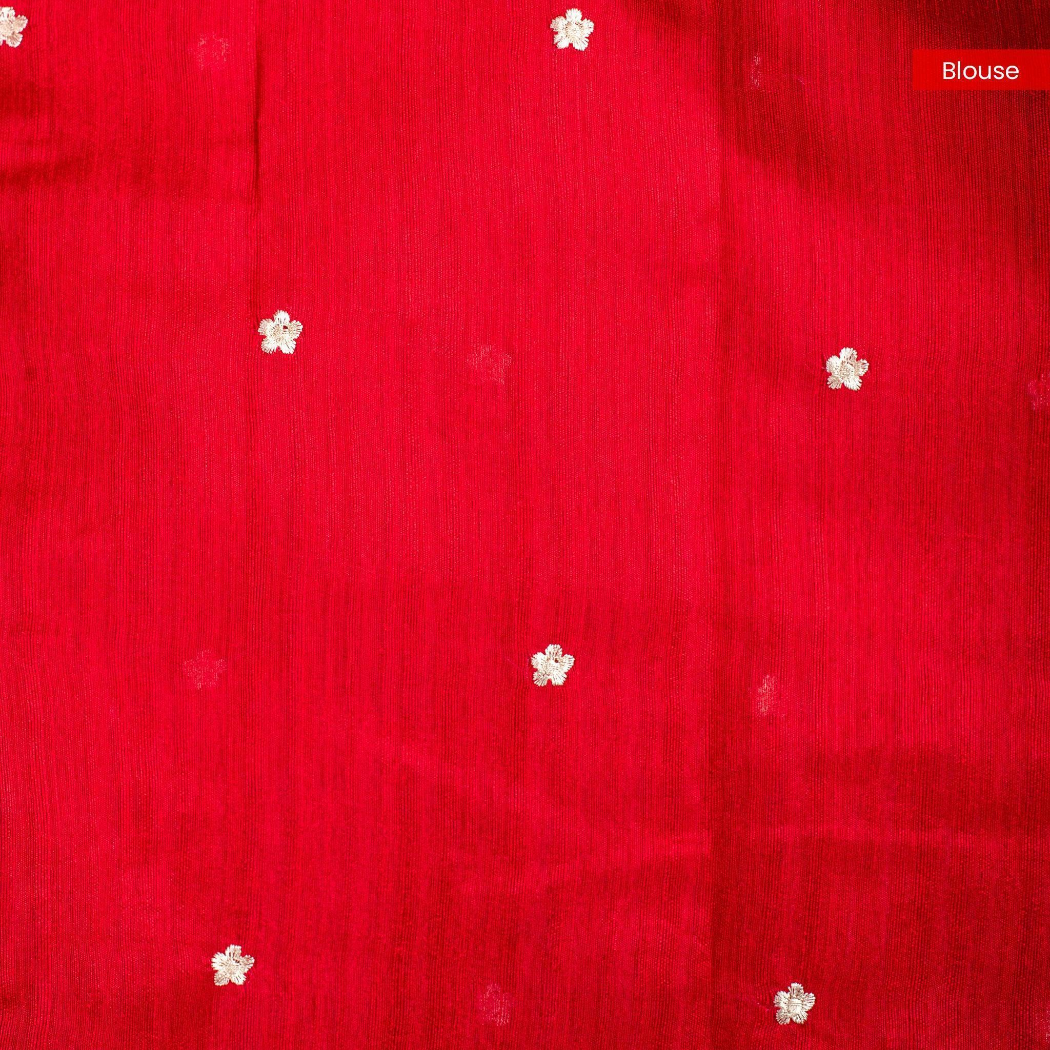 Handloom Cotton Silk Saree with Embroidery Work - Red - Kleem Boutique