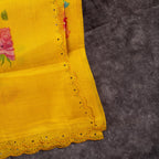Tussar Kota Yellow Saree with Digital Print & Mukesh Work - Kleem Boutique