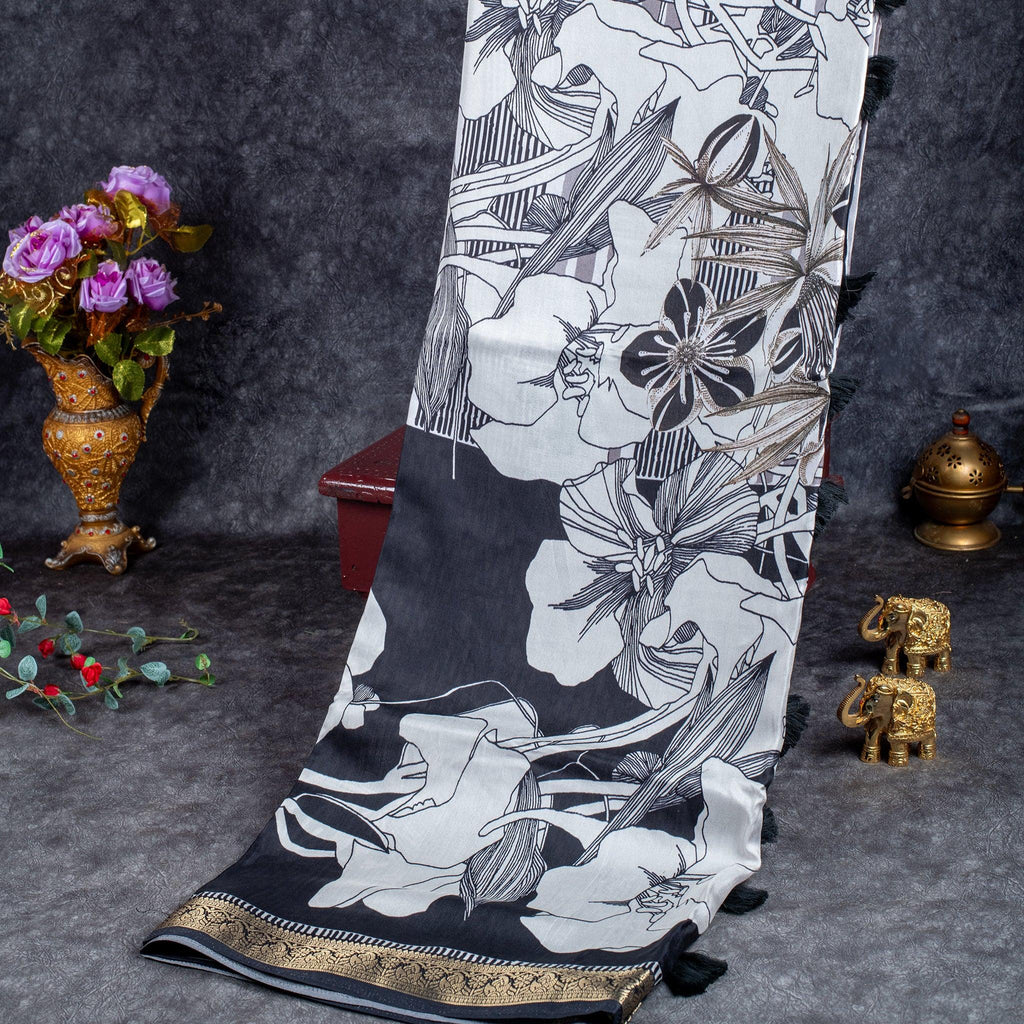 Saundarya Silk Saree – Classic Black & White Combination - Kleem Boutique