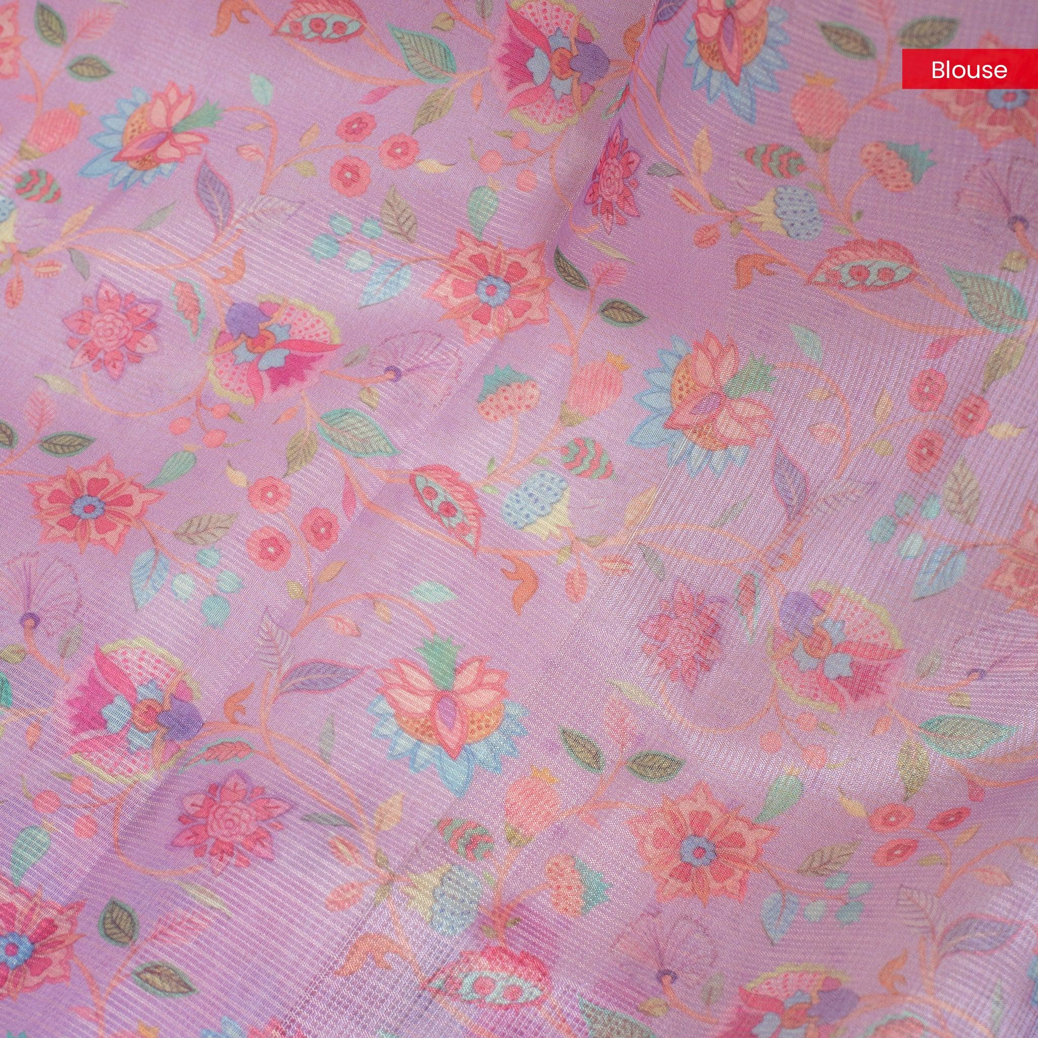 Handloom Kota Silk Saree with Digital Prints – Cream & Lavender - Kleem Boutique