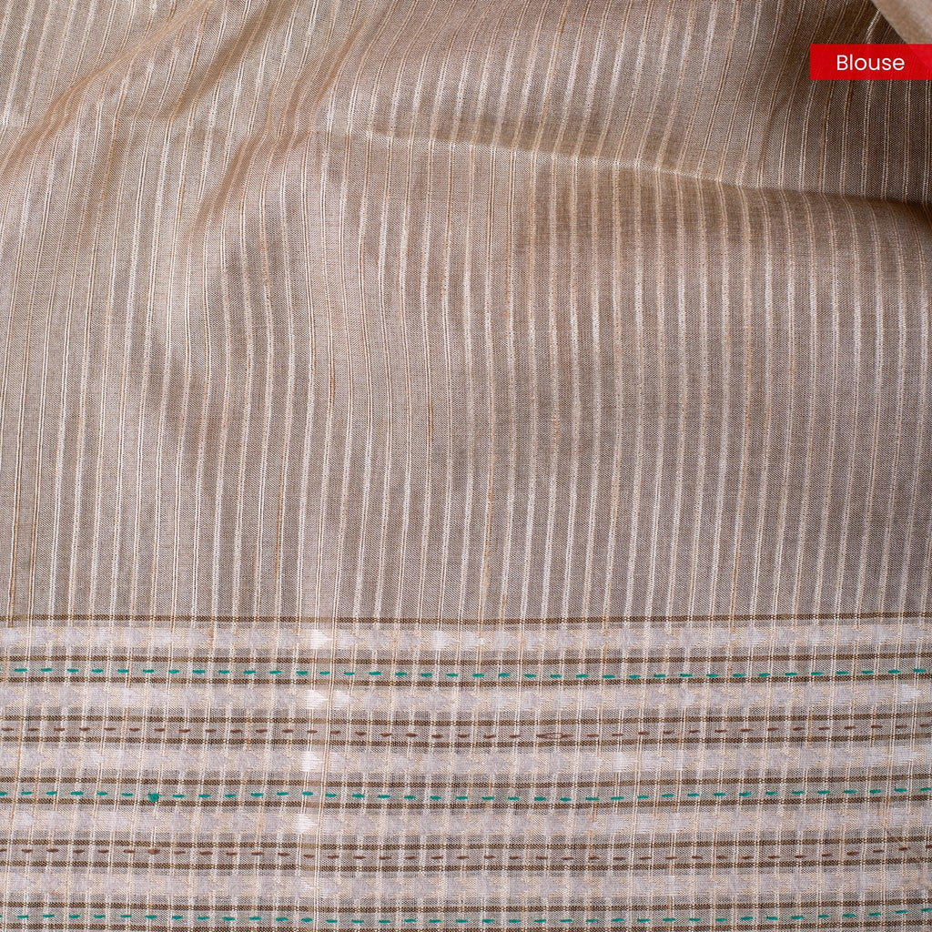 Semi Tussar Silk Saree – Floral Motifs with Kantha Work Border - Kleem Boutique