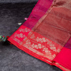 Handloom Cotton Weaving Saree - Cherry Red - Kleem Boutique