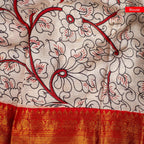 Pure Handloom Kanchi Border Silk Saree with Digital Prints - Ash Colour - Kleem Boutique