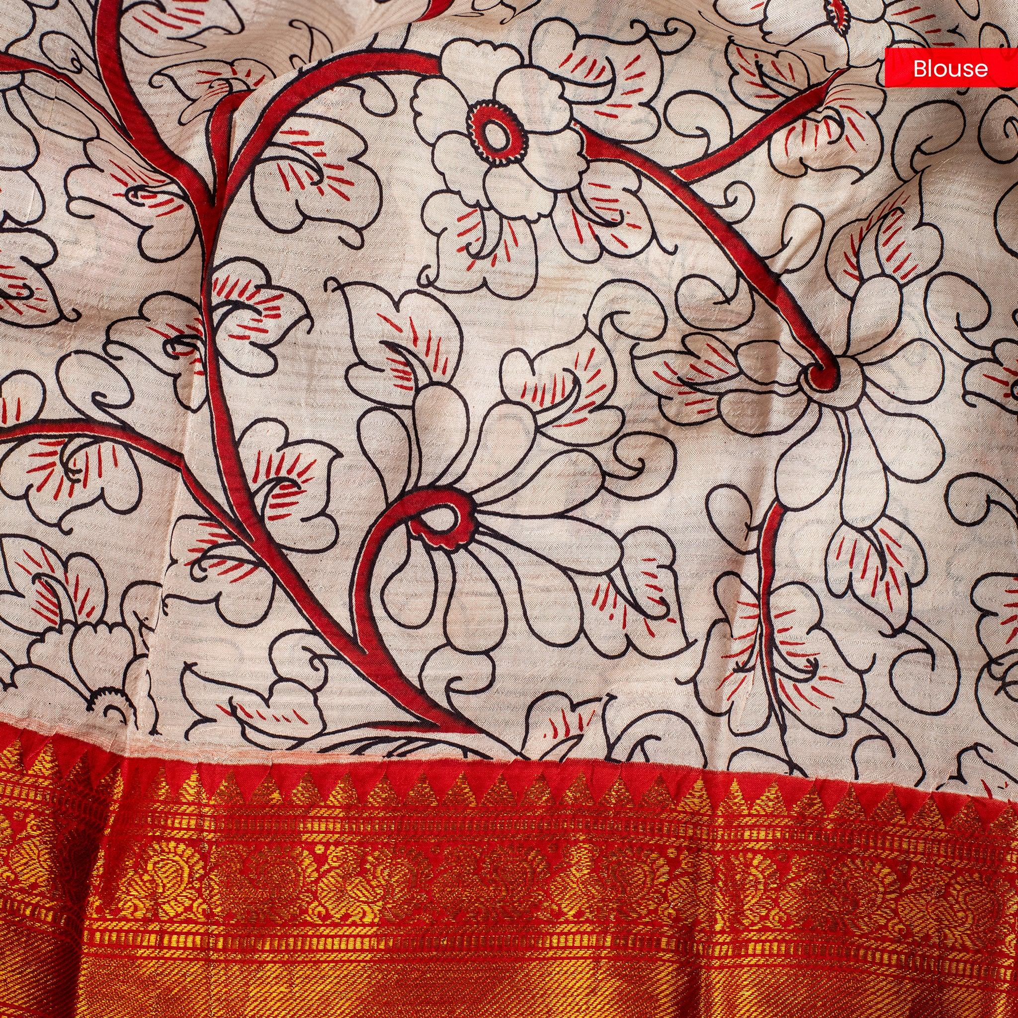 Pure Handloom Kanchi Border Silk Saree with Digital Prints - Ash Colour - Kleem Boutique