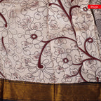Pure Handloom Nizam Border Silk Saree with Kalamkari Print - Coffee Brown - Kleem Boutique