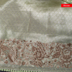 Pure Handloom Banarasi Kora Saree with Horizontal Stripes & Pette Point Work – Light & Dark Pista