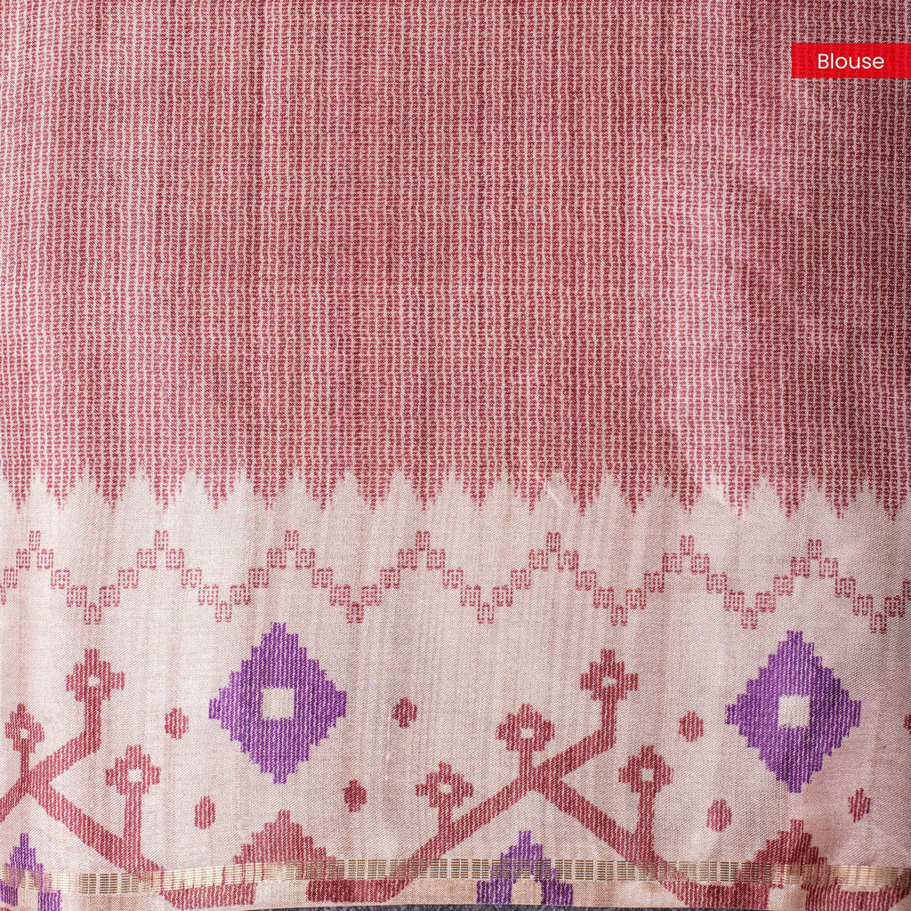 Semi Tussar Silk Saree – Zari Checks with Jamdani Print Border - Kleem Boutique