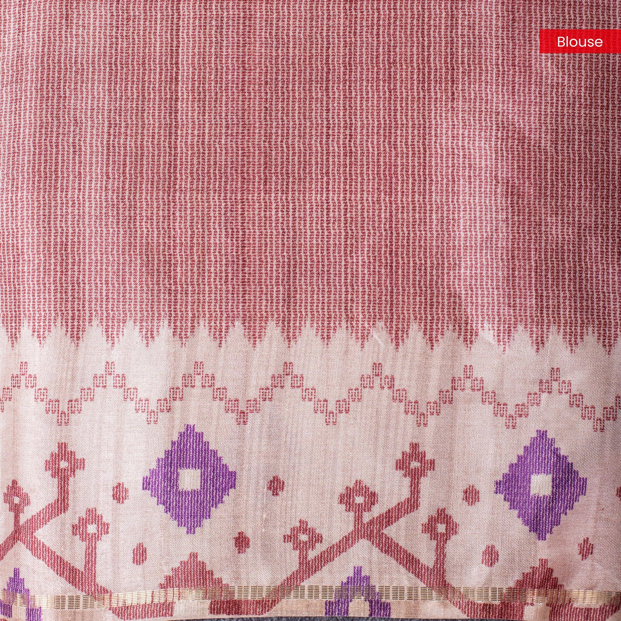Semi Tussar Silk Saree – Zari Checks with Jamdani Print Border - Kleem Boutique