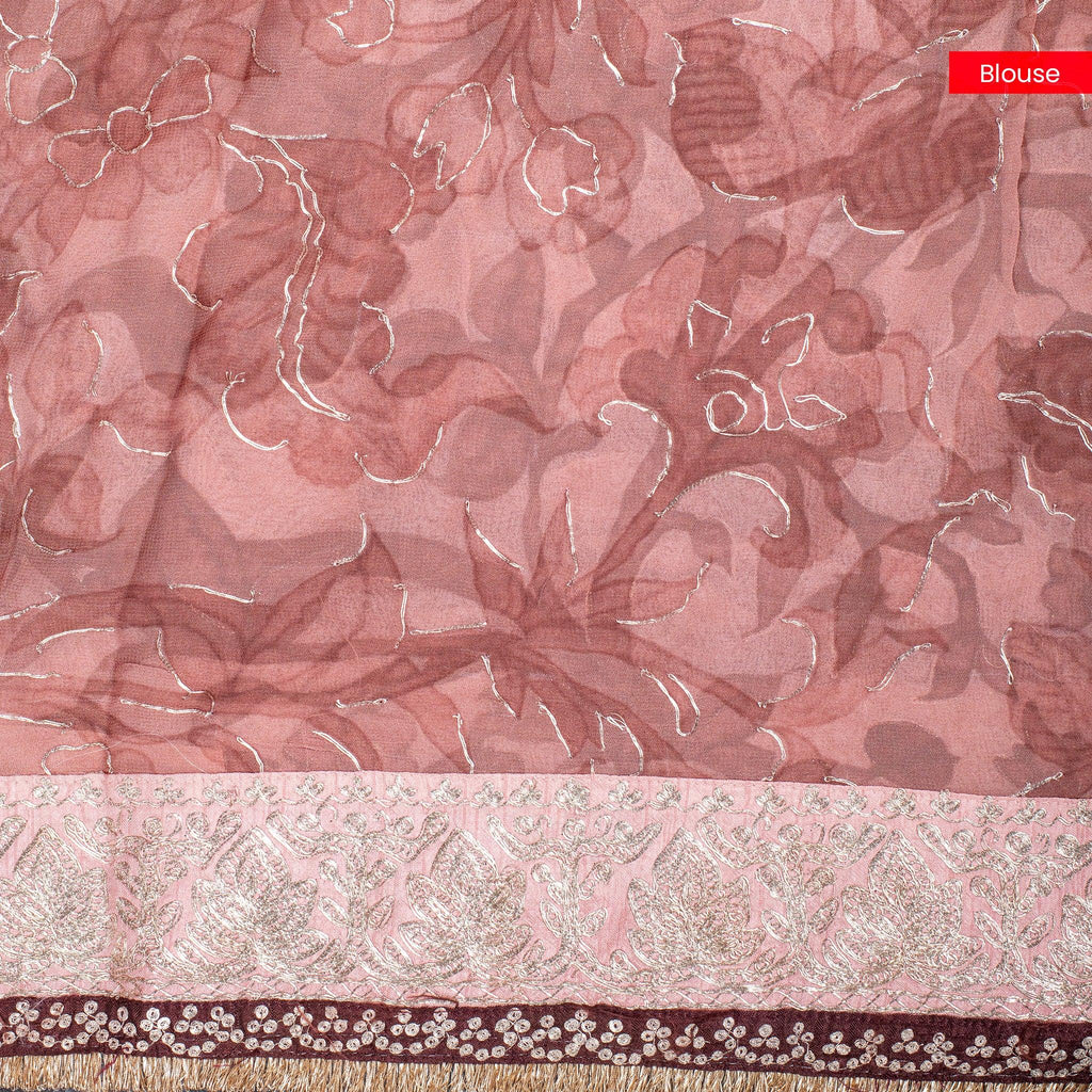 Pure Handloom Georgette Saree with Digital Print & Pitta Work – Light Peach