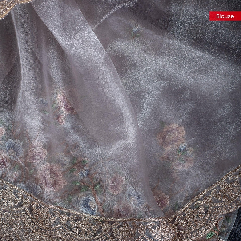 Tissue Kora Saree with Embroidery Work on the Border-Beige - Kleem Boutique