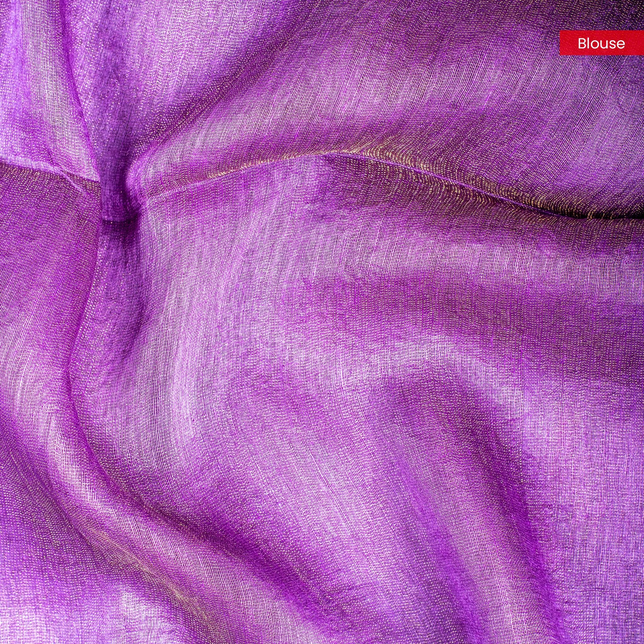 Jamdani Silk Saree with Horizontal Line Design – Handwoven Elegance - Violet - Kleem Boutique