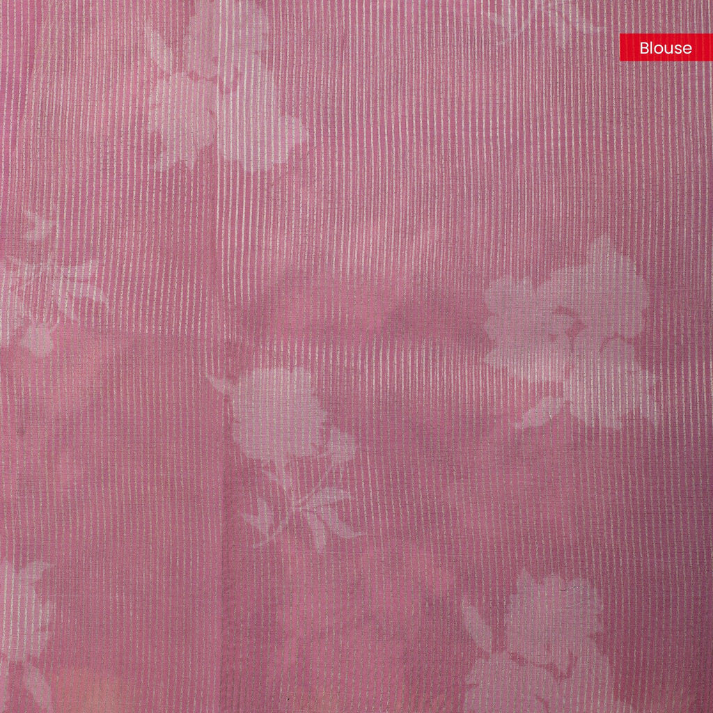 Organza Saree with Digital Print & Flamingo Embroidered Border - PInk - Kleem Boutique