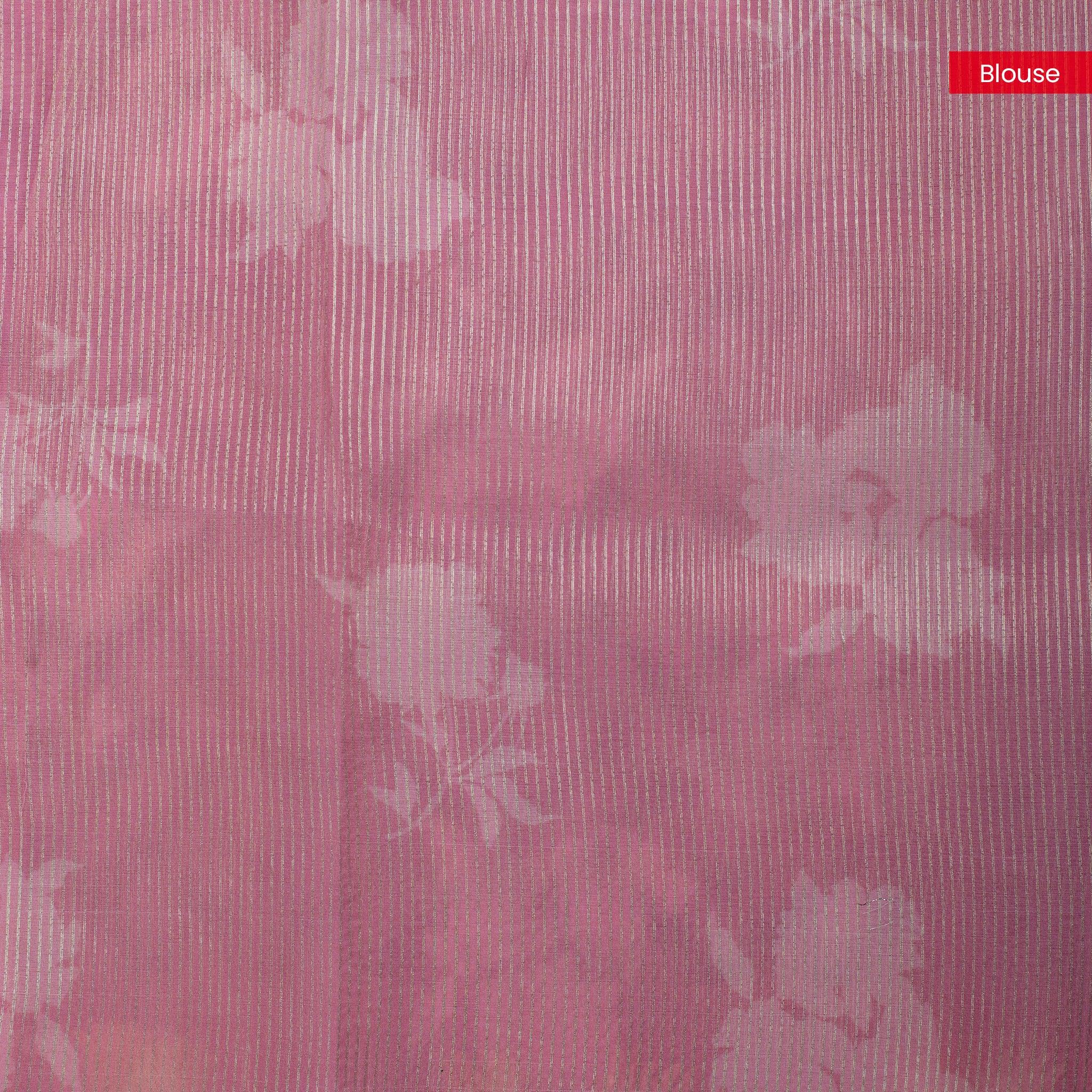Organza Saree with Digital Print & Flamingo Embroidered Border - PInk - Kleem Boutique