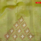 Soft Jute Tissue Organza Saree with Machine Embroidery – Elegant Pastels -Pista Green - Kleem Boutique