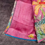 Pure Handloom Tussar Silk Pink Saree with Floral & Bird Digital Print - Kleem Boutique