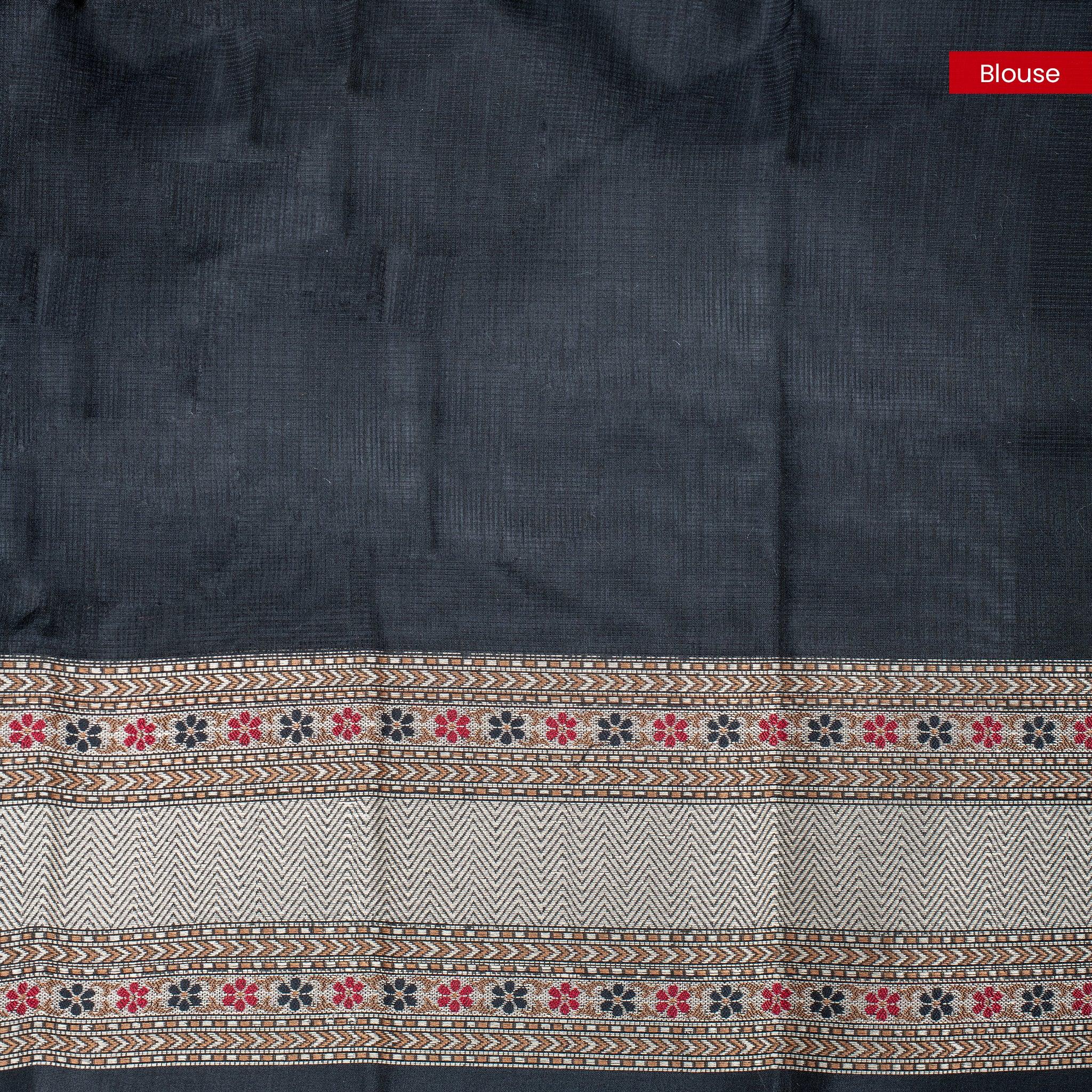 Handloom Cotton Weaving Saree - Black - Kleem Boutique