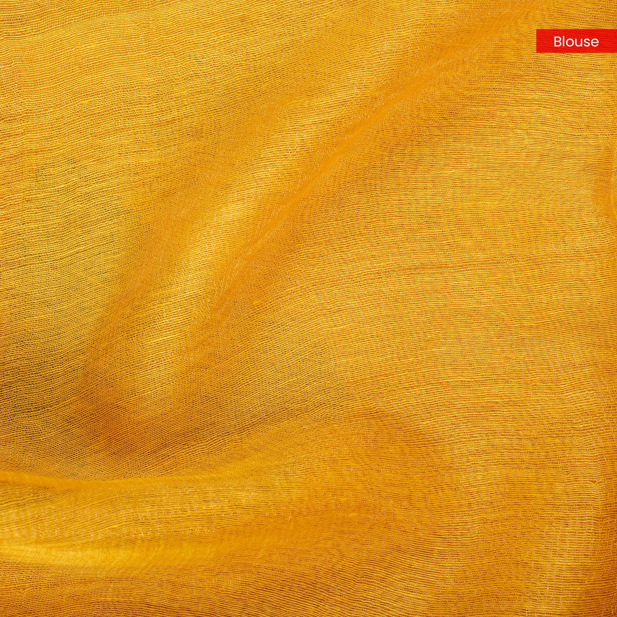 Jamdani Silk Saree with Horizontal Line Design – Handwoven Elegance - Yellow - Kleem Boutique