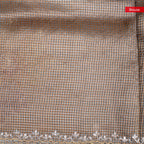 Pure Handloom Tissue Organza Saree with Self-Check Zari & Aari Scallop Border – Champagne Beige - Kleem Boutique
