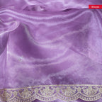 Tissue Kora Saree with Embroidery Work on the Border- Lavender - Kleem Boutique