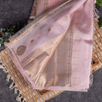 Semi Tussar Silk Organza Fusion Saree – Light Peach - Kleem Boutique