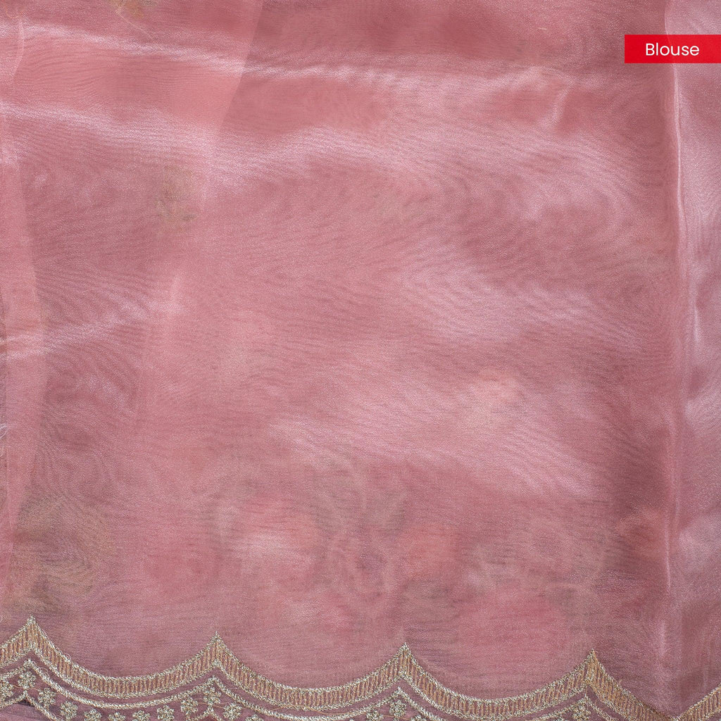 Tissue Kora Saree with Floral Embroidery Work - Peach - Kleem Boutique