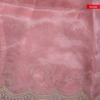 Tissue Kora Saree with Floral Embroidery Work - Peach - Kleem Boutique