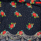 Black Digitally Printed Georgette Saree with Mukesh & Scallop Pitta Work - Black