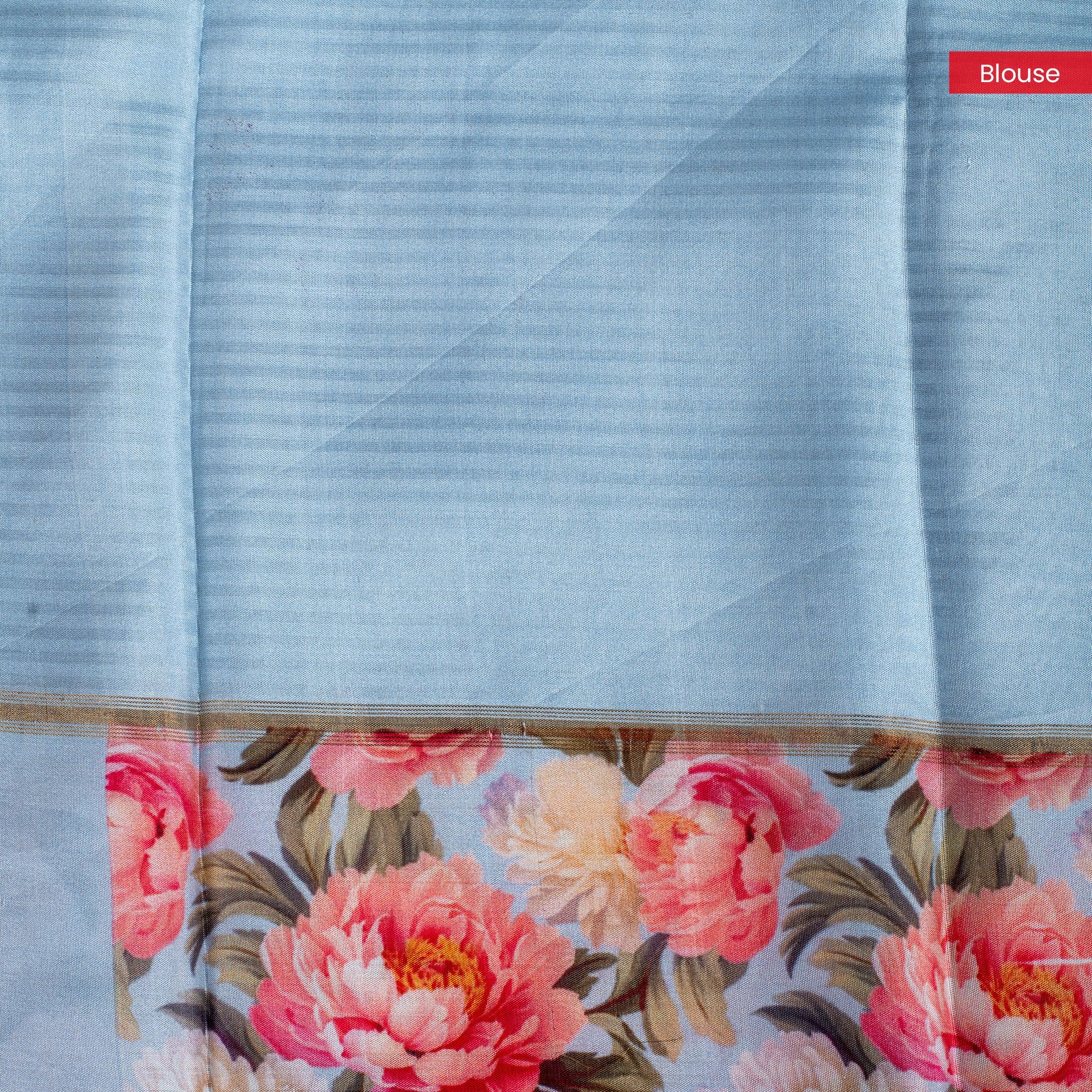 Pure Handloom Patola Saree with Vibrant Digital Border & Rich Zari Pallu – Powder Blue - Kleem Boutique