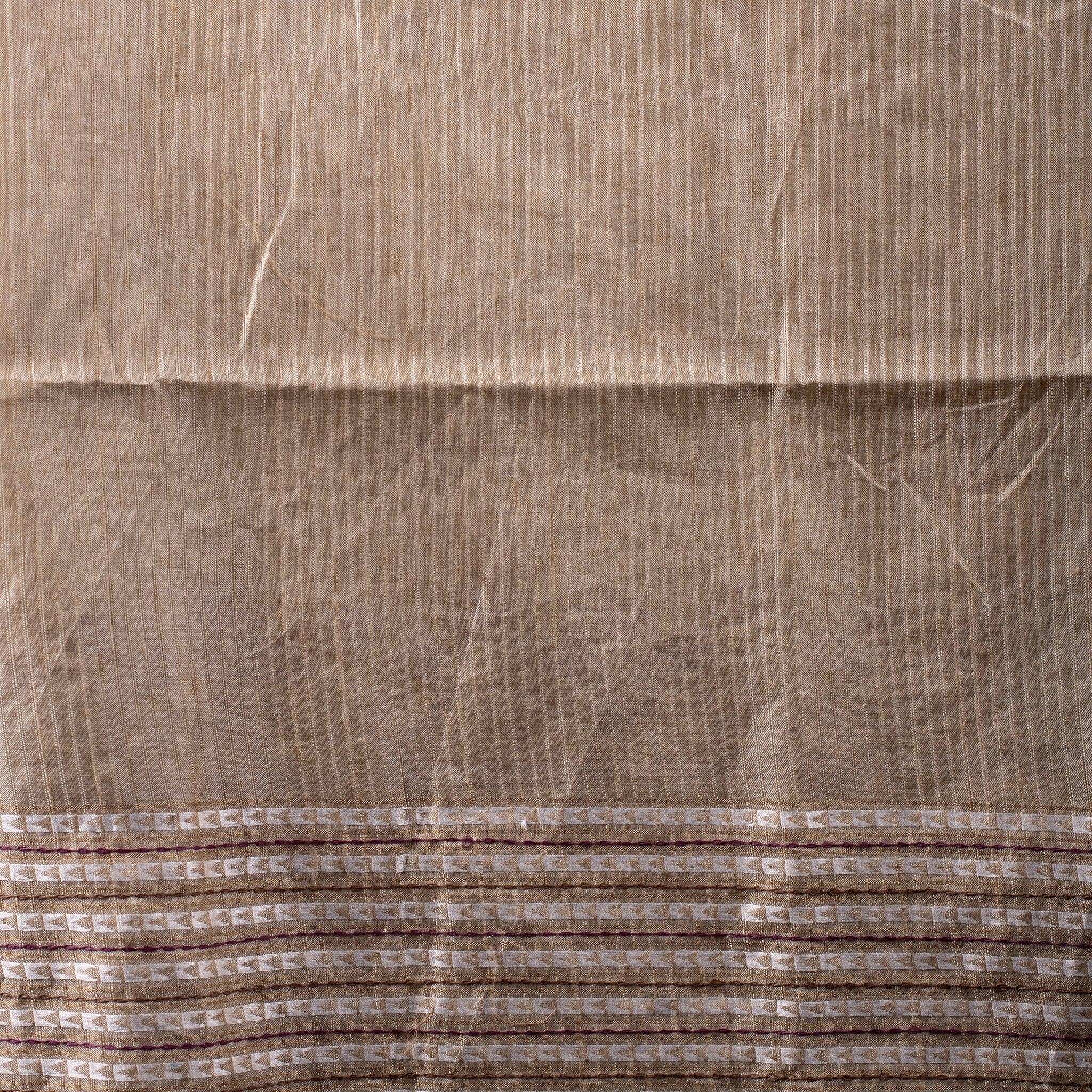 Semi Tussar Silk Saree – Floral Motifs with Kantha Work Border - Kleem Boutique