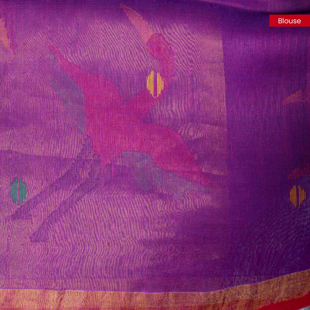 Matka Silk Jamdani Saree – Handwoven Artistic Elegance-Violet - Kleem Boutique