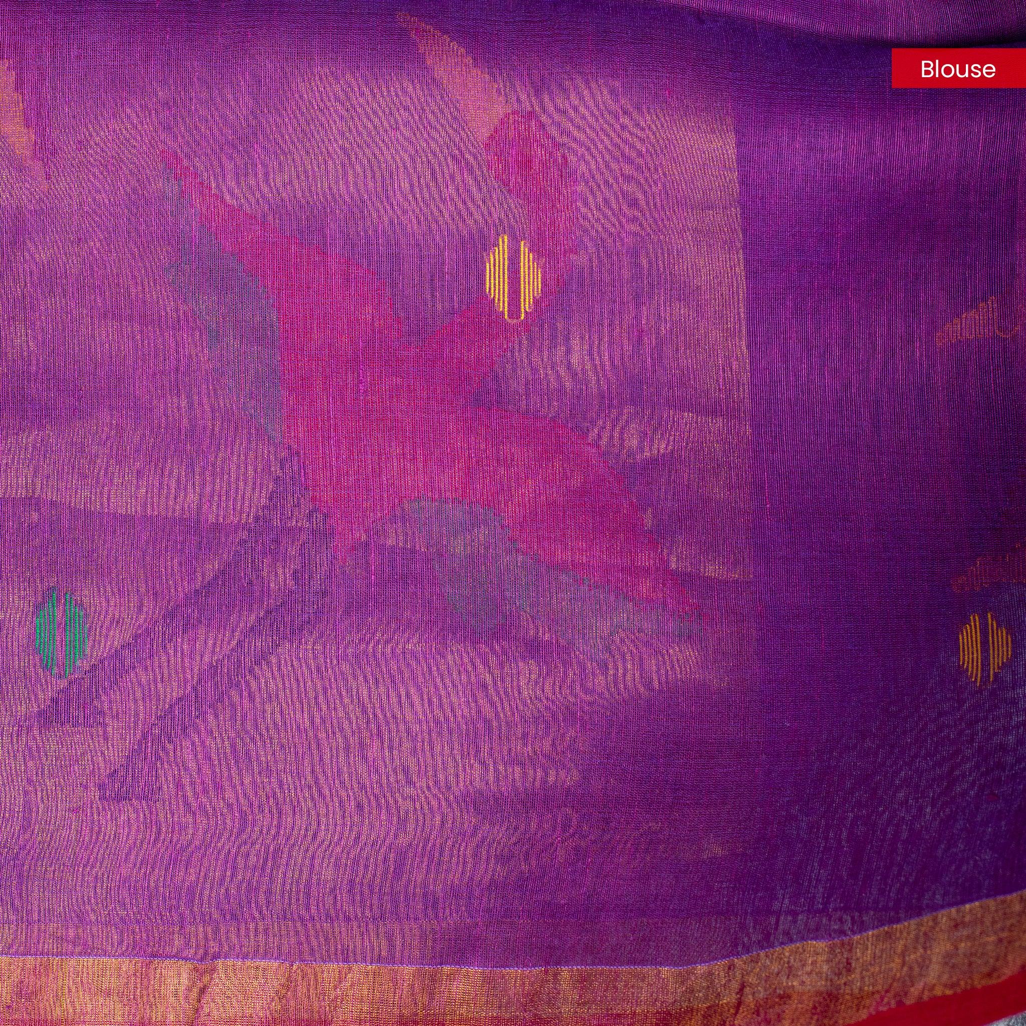 Matka Silk Jamdani Saree – Handwoven Artistic Elegance-Violet - Kleem Boutique