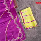 Pure Handloom Tussar Silk Purple Saree with Light Green Border & Mirror Embroidery - Kleem Boutique