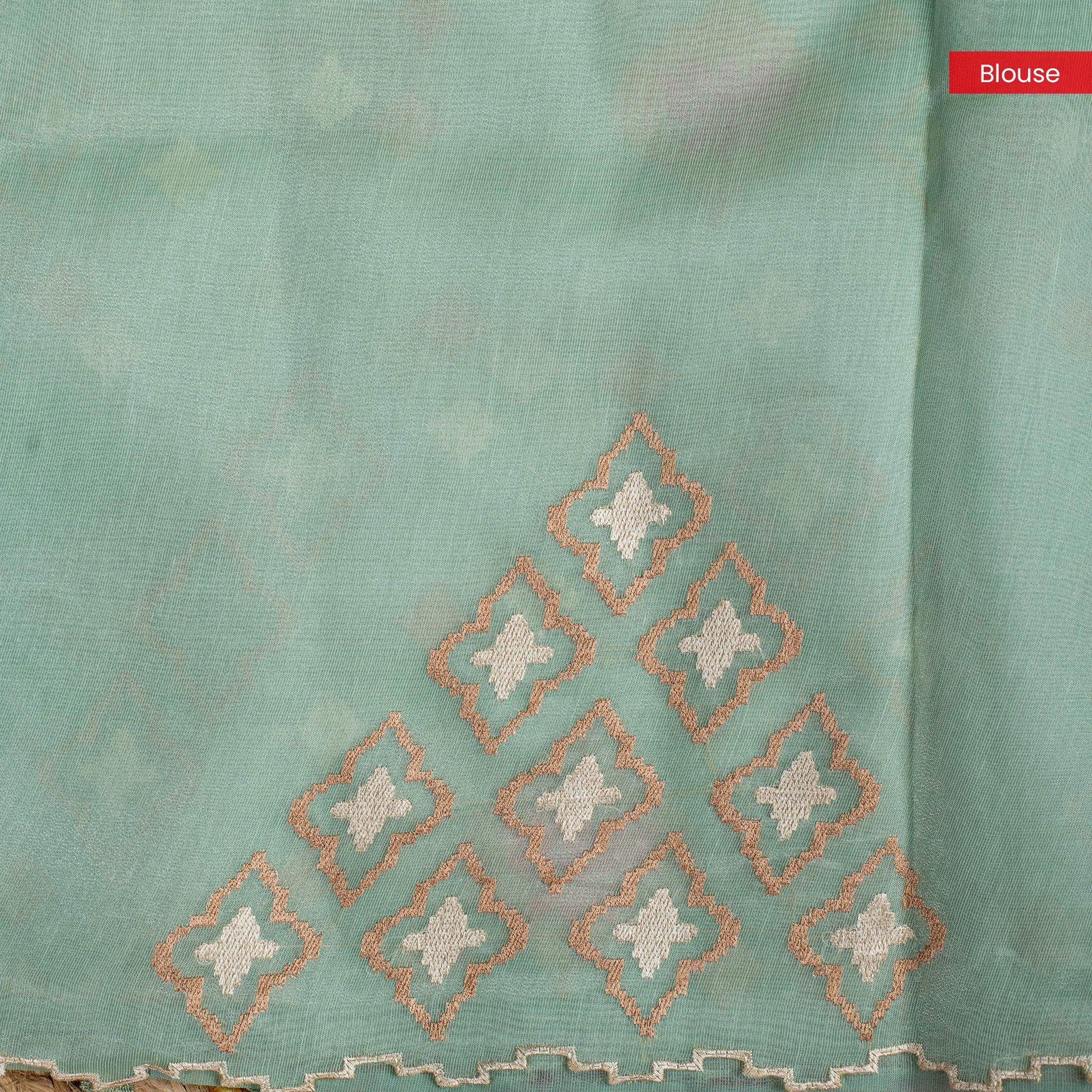 Soft Jute Tissue Organza Saree with Machine Embroidery – Elegant Pastels - Teal Green - Kleem Boutique