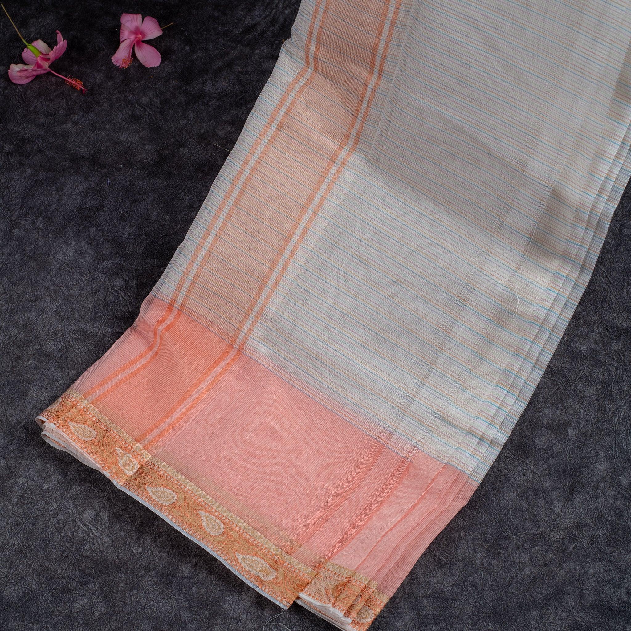 Handloom Cotton Weaving Saree - Off White - Kleem Boutique